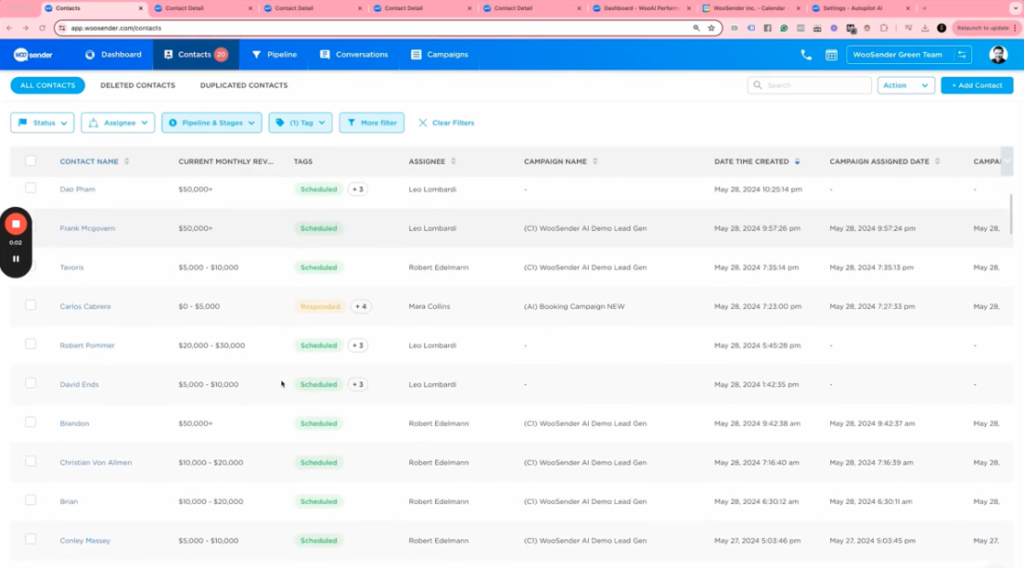 WooSender's dashboard of AI Sales campaigns launched through their tool